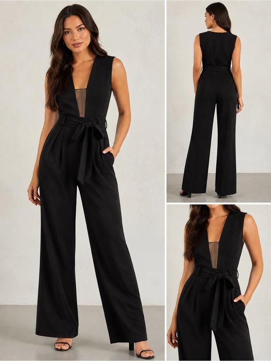 bebe Pants - bebe Black Sleeveless Wide-Leg Jumpsuit with Waist Tie